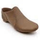 Three-quarter angled view of E-Series Jazz Slip On shoes in Caramel on a solid white background.